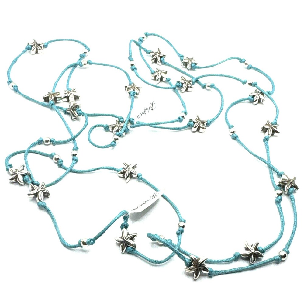 Brighton Seascape Sea Scape Turquoise Cord & Silver Starfish Necklace 36"  NWT